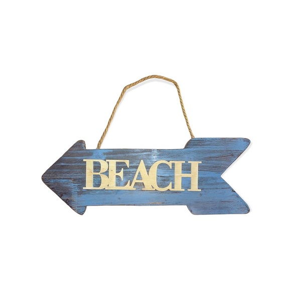 COASTAL Blue Distressed Wood Arrow Beach Sign - Picture 1 of 2